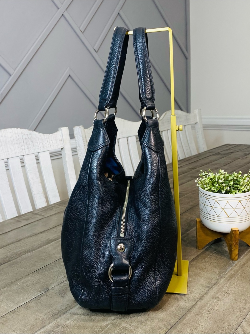 COACH Madison Maggie Black Pebbled Leather Hobo Shoulder Bag Purse - Picture 3 of 10